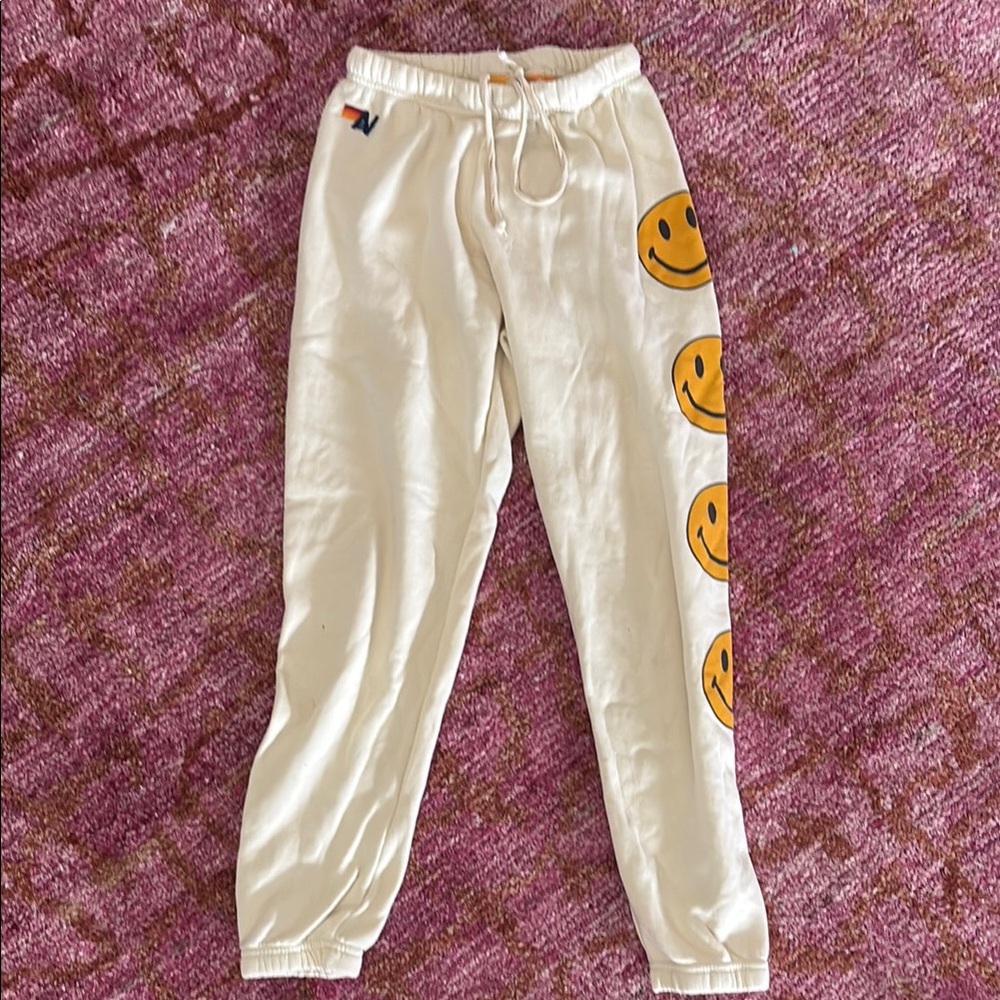 Cream Joggers with Smiley Faces